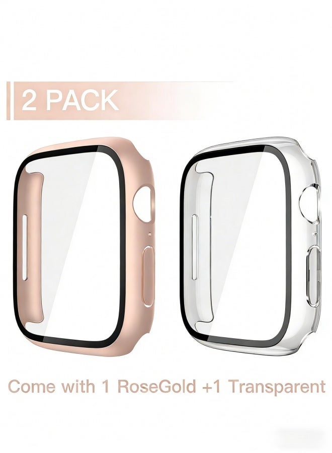 2 Pack Tempered Glass Case Compatible for Apple Watch Series 11  Series 10 46mm, Hard PC Screen Protector Overall Protection Scratch-Resistant Cover for iWatch, 1 Rose Gold + 1 Transparent - Image 1